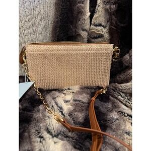 Antonio Melani Gold Clutch Crossbody Chain Strap Woven Shoulder Bag New